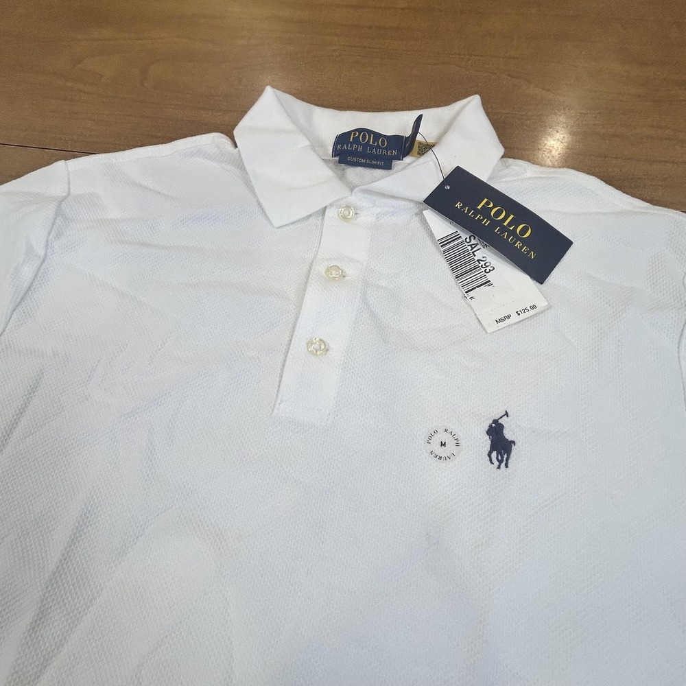 Polo Ralph Lauren Polo Shirt Mens M White Custom Slim Fit Knit Cotton Pony NWT